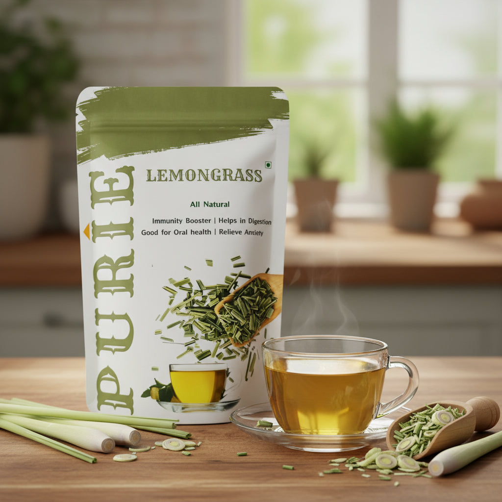 PURIE Lemongrass Herbal Tea 100g | Organic Dried Lemongrass | Refreshing Detox Tea | Caffeine-Free | Rich in Antioxidants