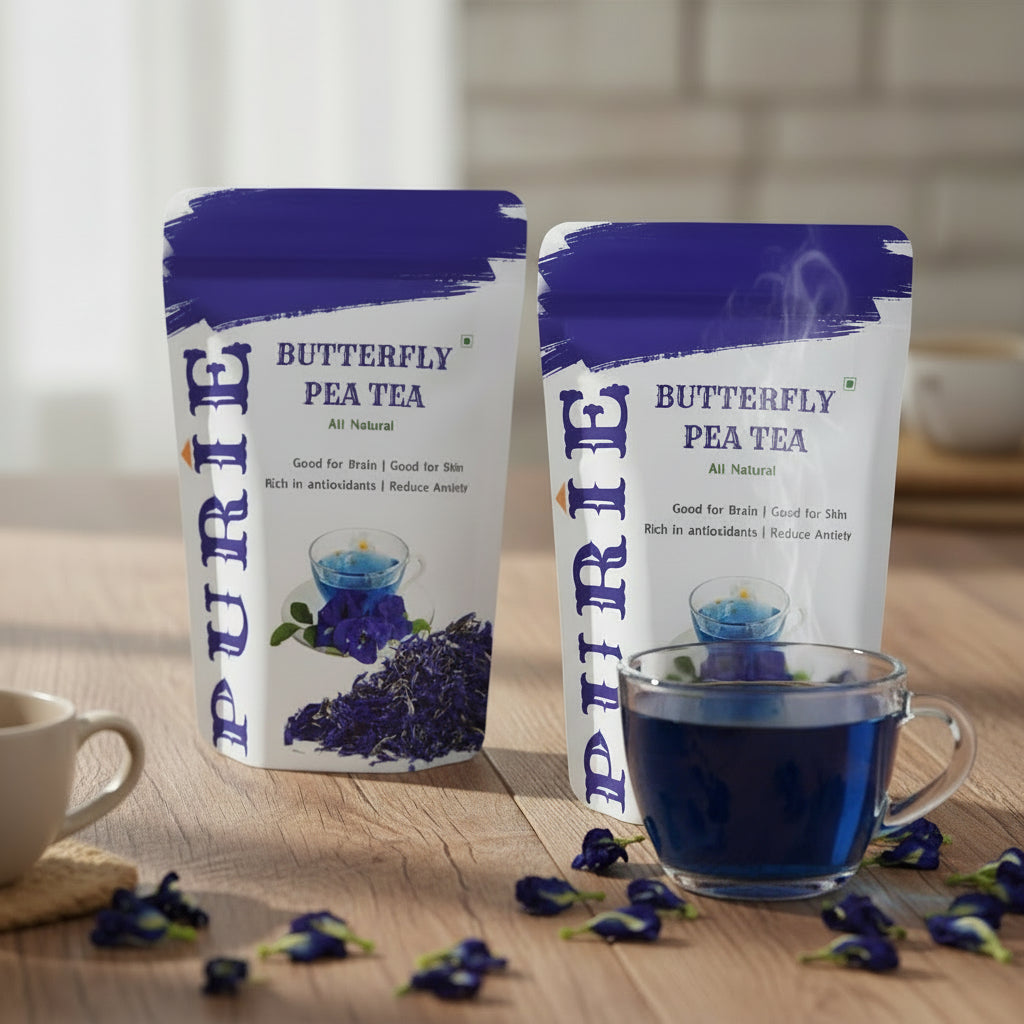 PURIE Butterfly Pea Tea - 50g | Aparajita & Shankhpushpi | Caffeine-Free Blue Tea | Herbal Detox Tea | Natural Antioxidant, Pack of 2