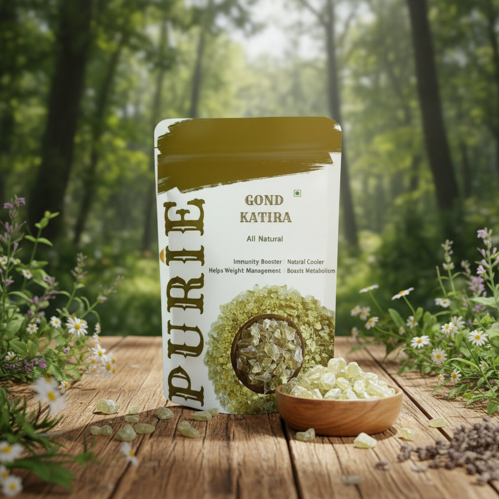 PURIE Gond Katira (Tragacanth) Edible Gum | Pure & Natural Edible Gond | Cooling & Digestive | 100% Vegetarian | High Cooling Properties Herbal Food | Traditional Summer Superfood for Falooda, Drinks & Desserts (200g)
