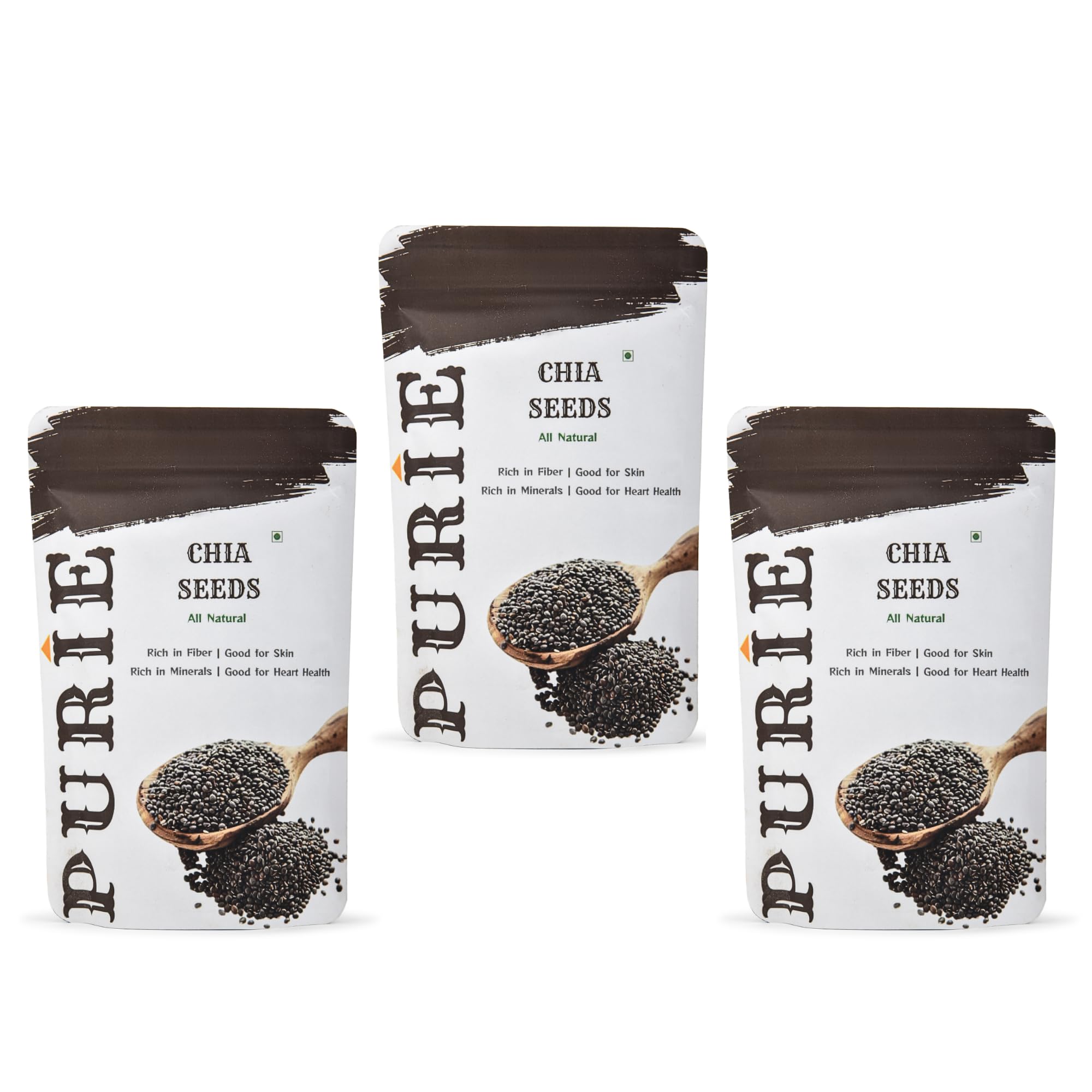 PURIE Chia Seeds 200g | Omega-3 clean Chia Seeds for Eating | Rich in Calcium, Protein & Fiber, Omega 3 and Antioxidant | Healthy Snacks, Pack of 3