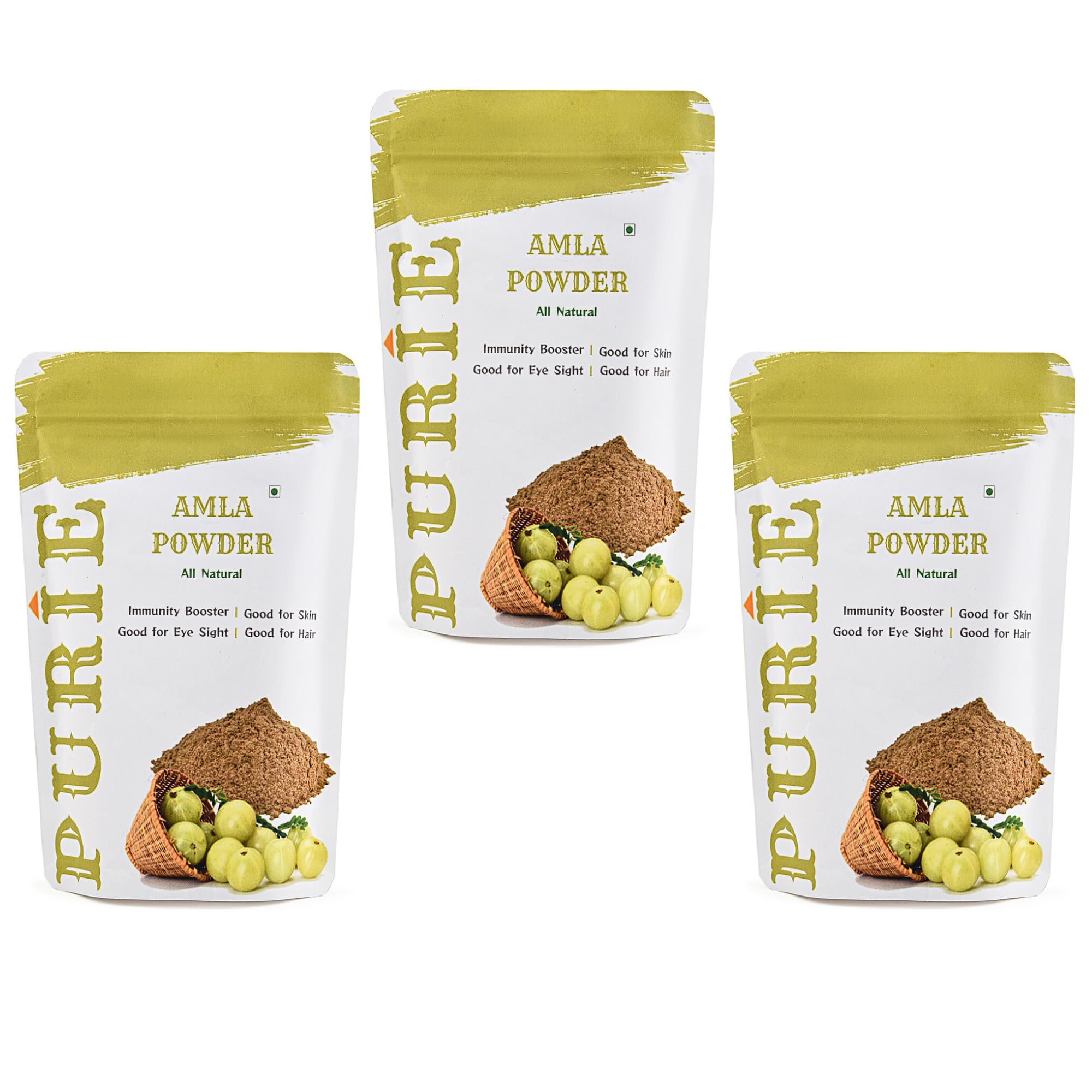 PURIE Amla Powder 200 Grams | Premium Amla Indian Gooseberry Powder | Drinking, Eating, Hair Nourishment | Repair Damage Hair and Skin Care, Pack of 3