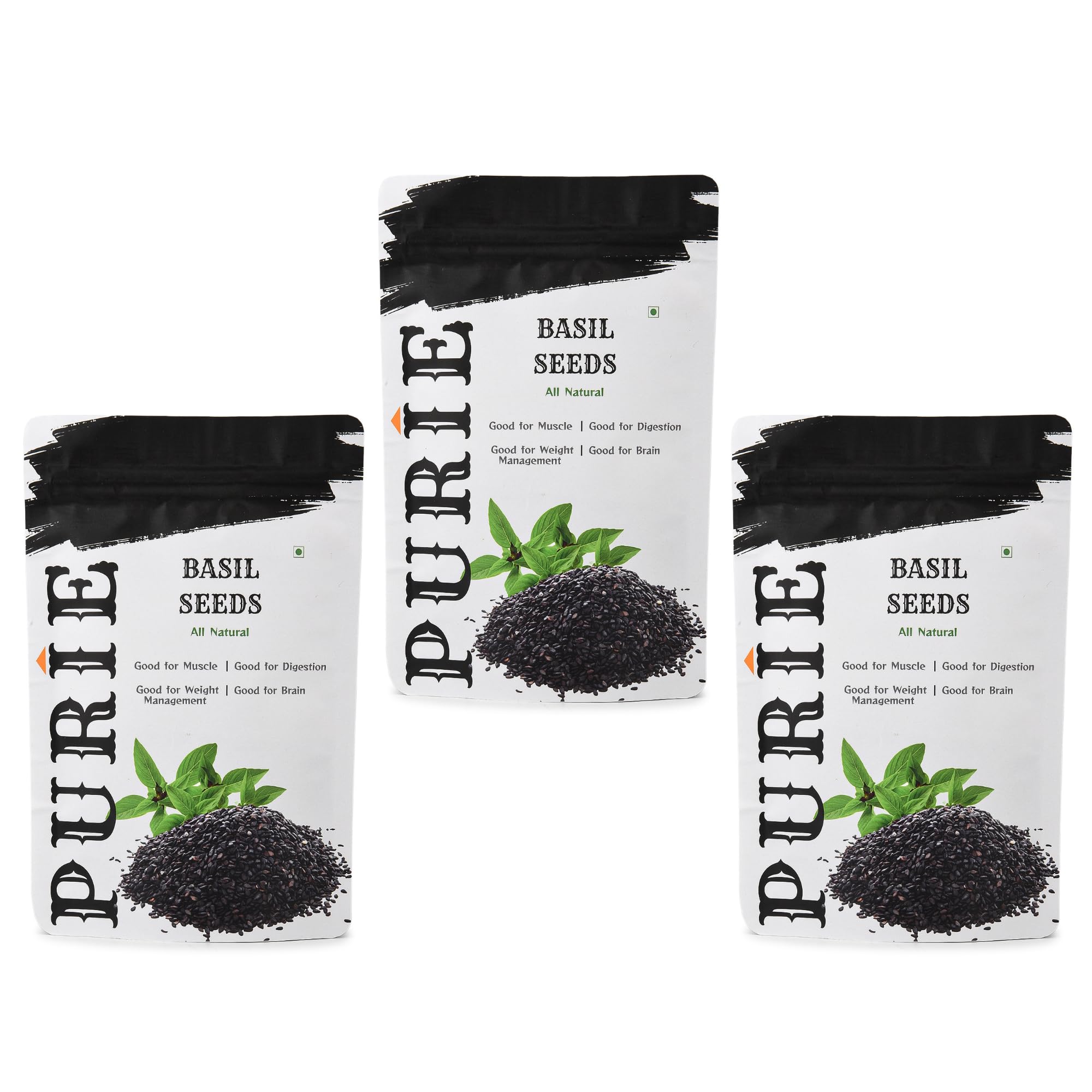 Purie Basil Seeds (Sabja seeds) 250g | Rich in Fibre & Omega-3 | Natural Weight Loss & Digestion Support | Healthy Drinks, Smoothies & Recipes | Cooling Superfood for Summer | Tukmaria Seeds, Pack of 3