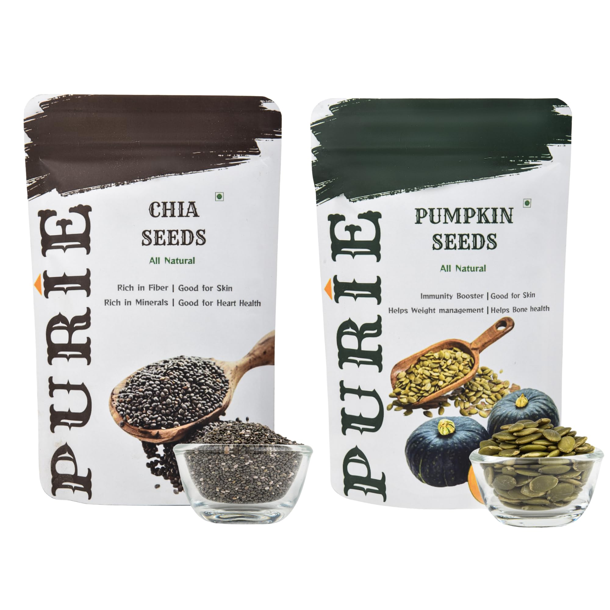 PURIE Chia Seeds & Pumpkin Seeds (Pack of 2 x 200g Pack) | Omega-3 Rich Chia Seeds | Immunity Booster | Healthy Diet Snacks | Weight Management | High in Fiber & Protein