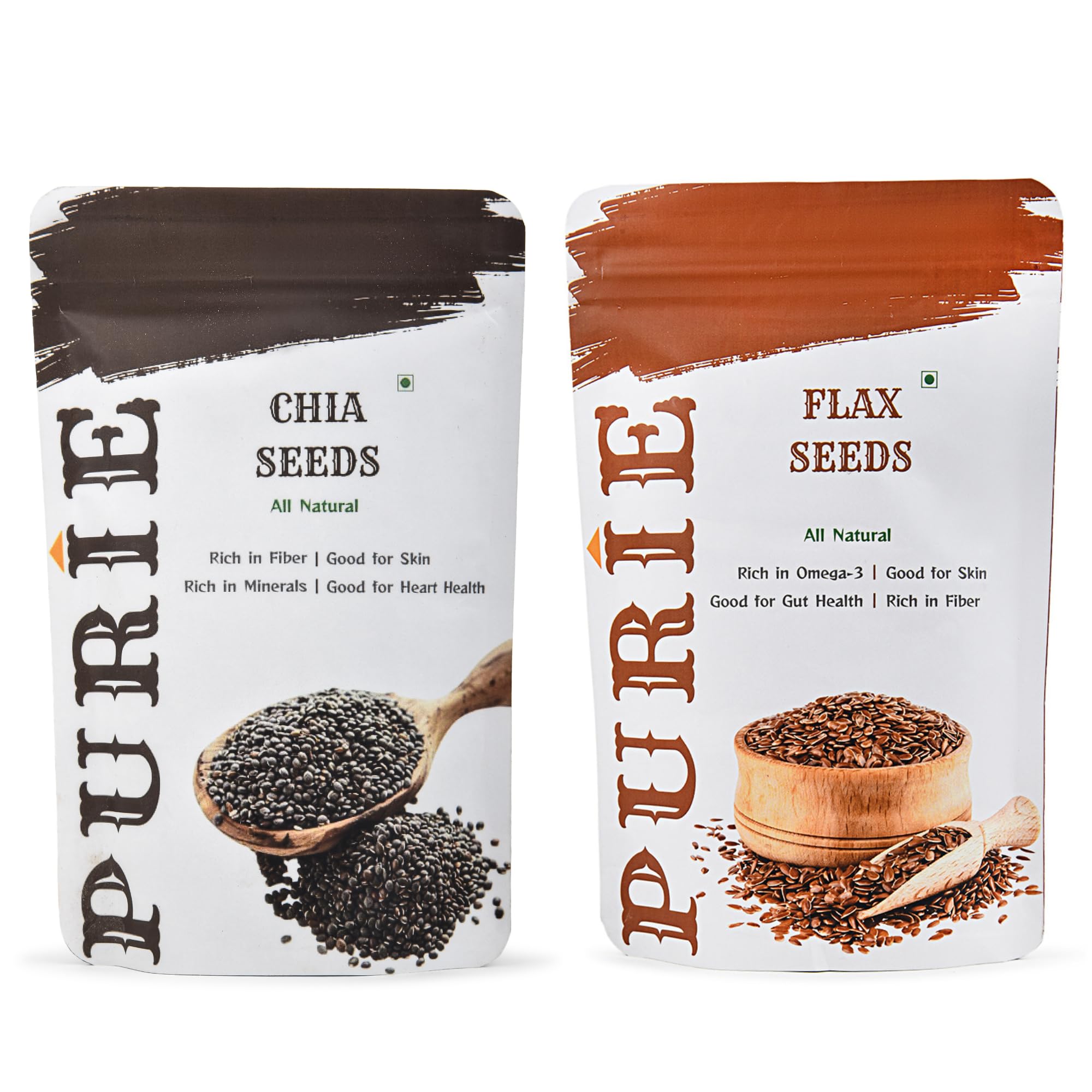 PURIE Chia Seeds & Flax Seeds Combo Pack (2 x 200g) | 100% Organic | Omega-3 Rich Chia | Raw Seeds for Eating | High in Protein & Antioxidants