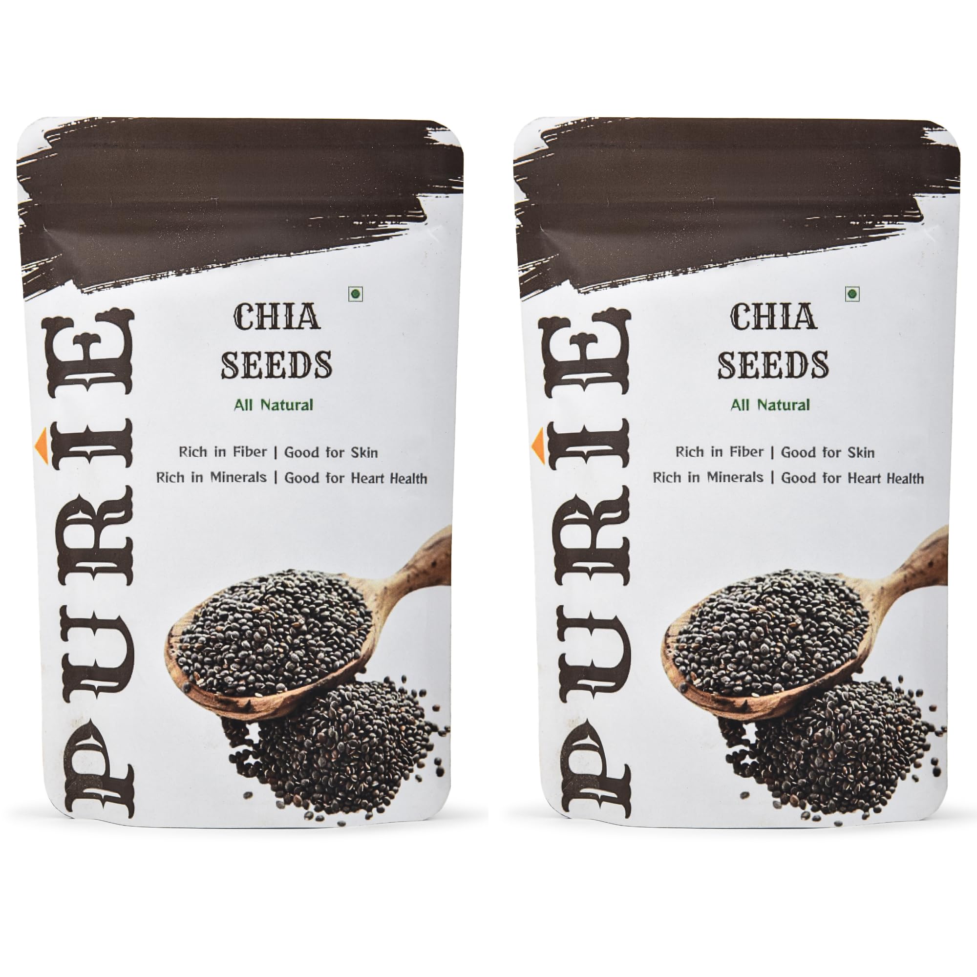 PURIE Chia Seeds 200g | Omega-3 clean Chia Seeds for Eating | Rich in Calcium, Protein & Fiber, Omega 3 and Antioxidant | Healthy Snacks, Pack of 2
