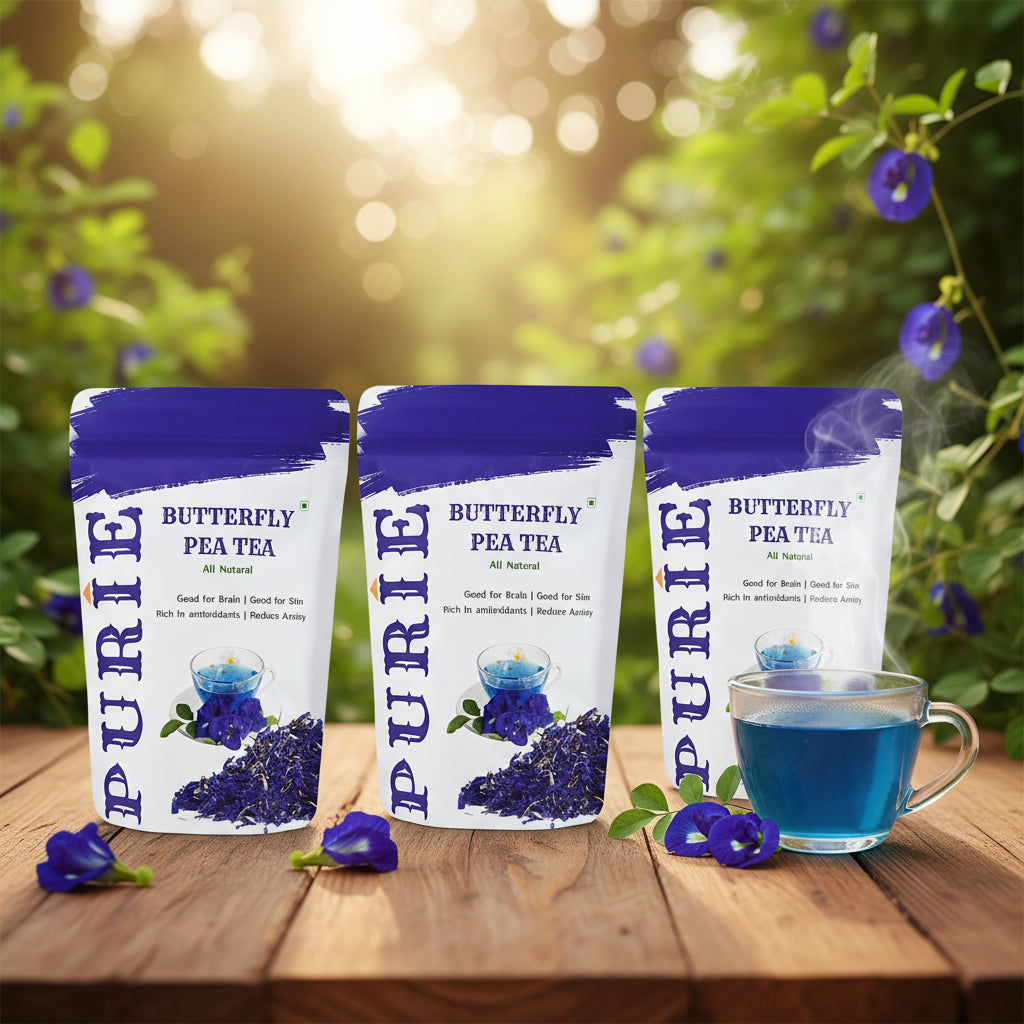 PURIE Butterfly Pea Tea - 50g | Aparajita & Shankhpushpi | Caffeine-Free Blue Tea | Herbal Detox Tea | Natural Antioxidant, Pack of 3