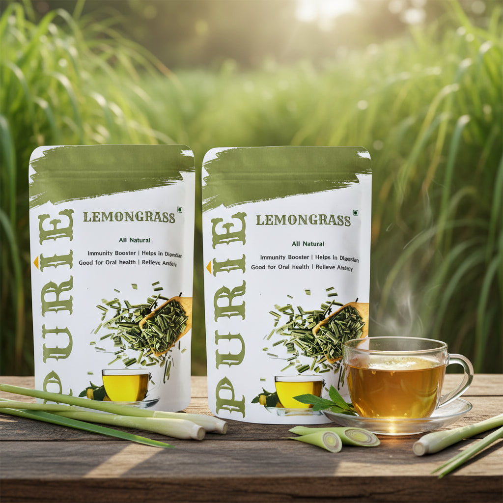 PURIE Lemongrass Herbal Tea 100g | Organic Dried Lemongrass | Refreshing Detox Tea | Caffeine-Free | Rich in Antioxidants, Pack of 2