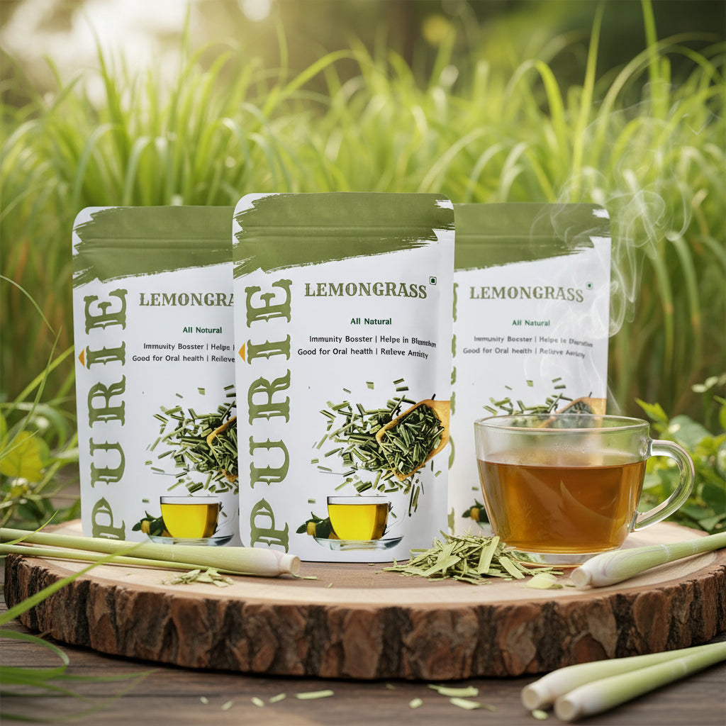 PURIE Lemongrass Herbal Tea 100g | Organic Dried Lemongrass | Refreshing Detox Tea | Caffeine-Free | Rich in Antioxidants, Pack of 3